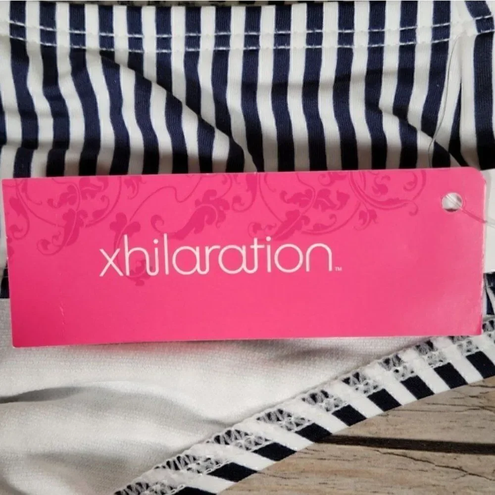 Xhilaration Juniors' Lace-up Front Blue Stripe Bikini Top Sz M